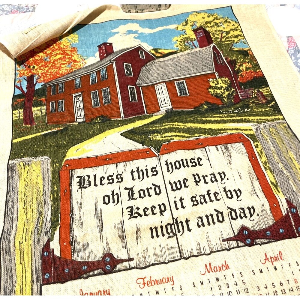 Vintage Farmhouse Calendar Rustic Homestead Barn 27x16” Vintage Linen